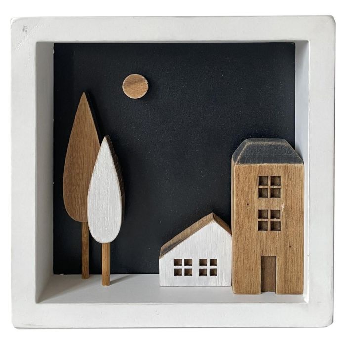 DKD Home Decor Set 4 Casitas Decorativas Urban Madera Blanco Marrón 3.5x15x15 cm