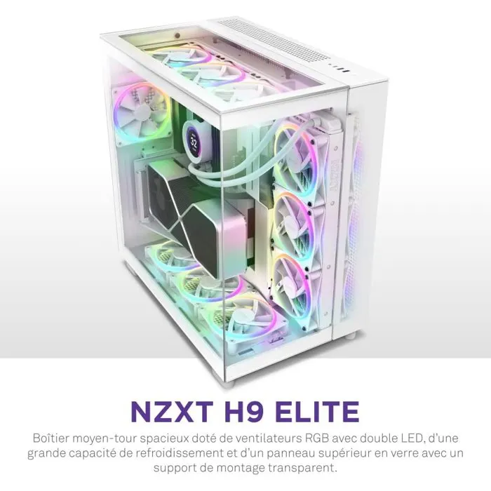 NZXT H9 Elite Midi Tower Blanco PC Caja de Ordenador con Ventana Lateral