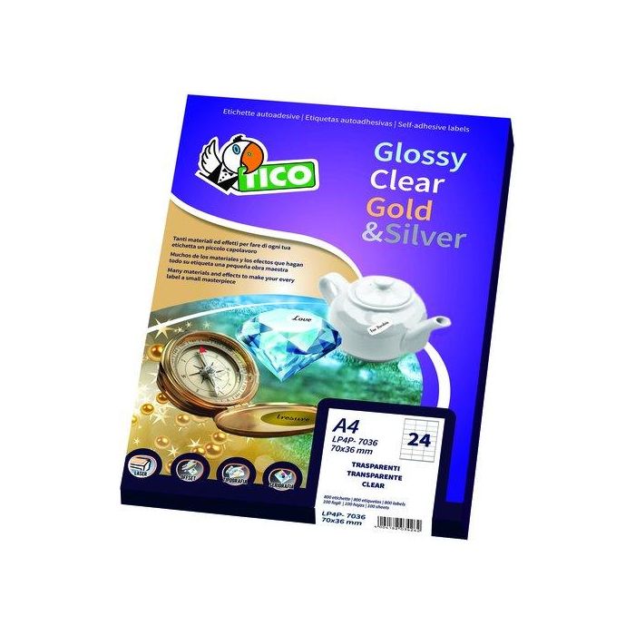 Etiquetas Adh.Impr.Tico A4 Blanca Brillante Laser Caja 100H 45X25 Mm Rectangular 4.000 Uds.(Pg4-4525)