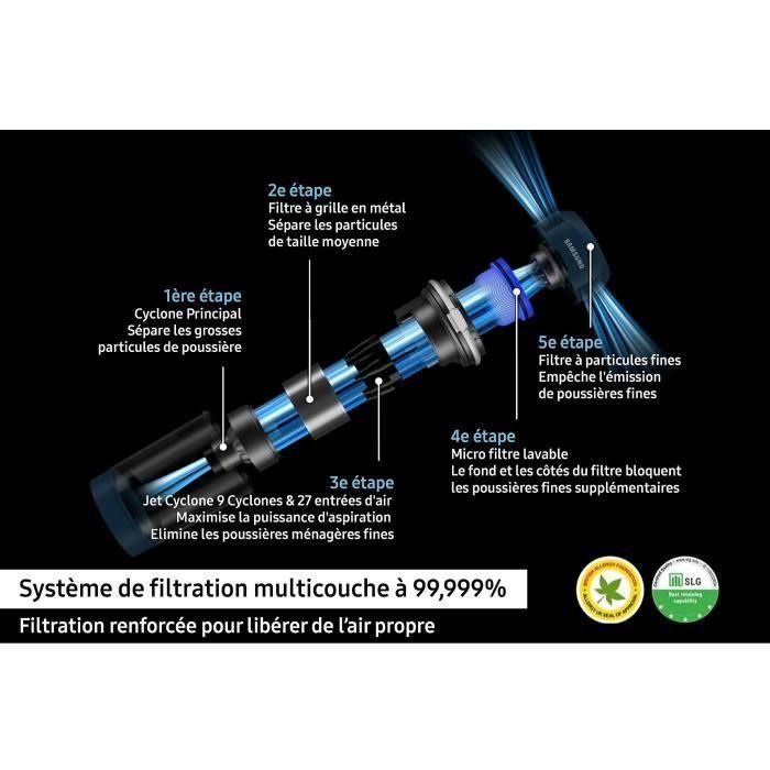 Samsung SAM8806095108834 Aspiradora vertical Jet 75E Turbo 200W, 60 min autonomía, 0.8L, Gris/Azul 2