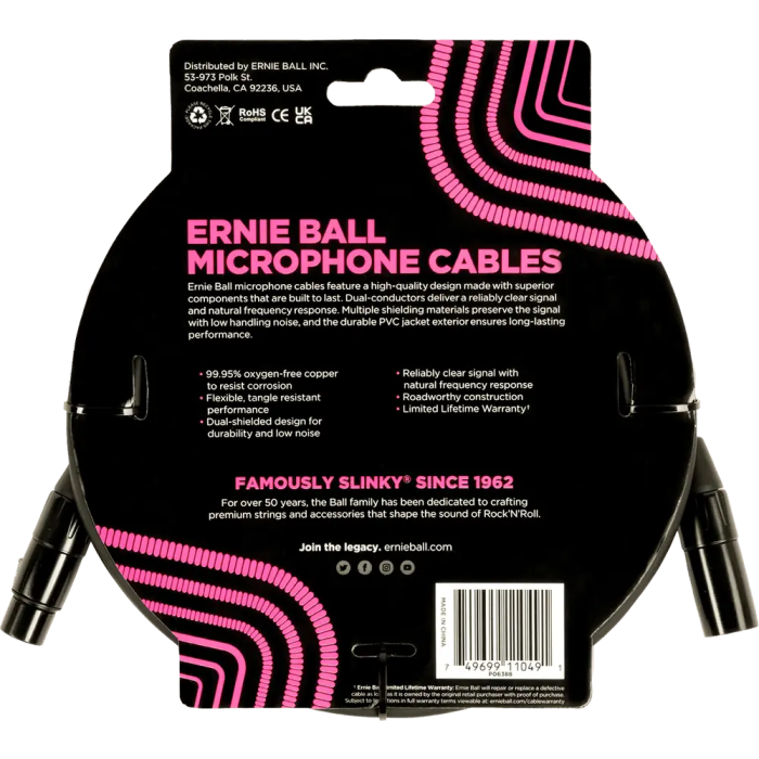 Ernieball Cable Micrófono Classic Xlr-Xlr Negro - 6 Metros 1