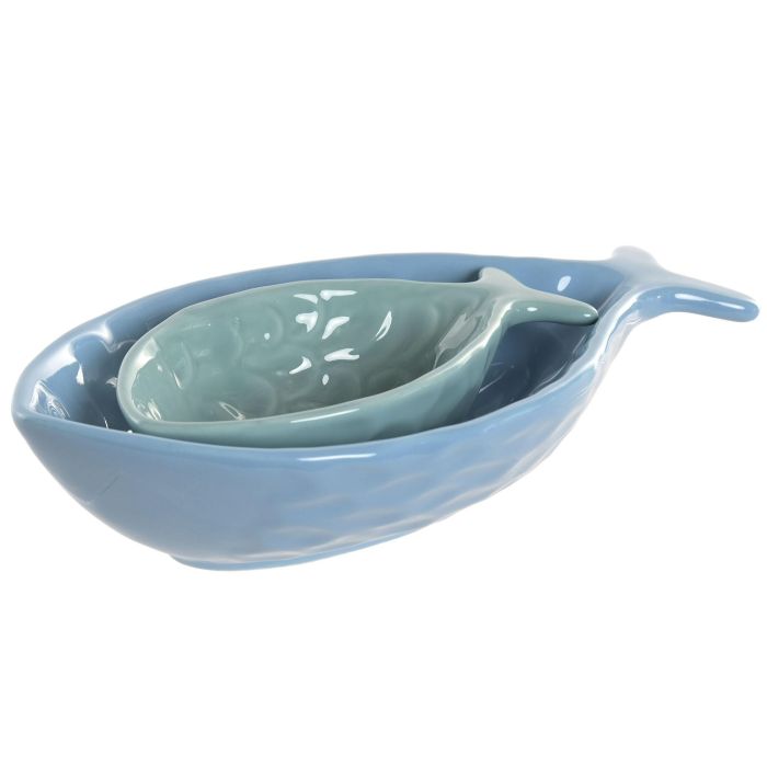 DKD Home Decor Hangzhou design 26a Centro Mesa Mediterráneo Azul Turquesa Gres Set de 2 Piezas 13 x 5.5 x 24 cm