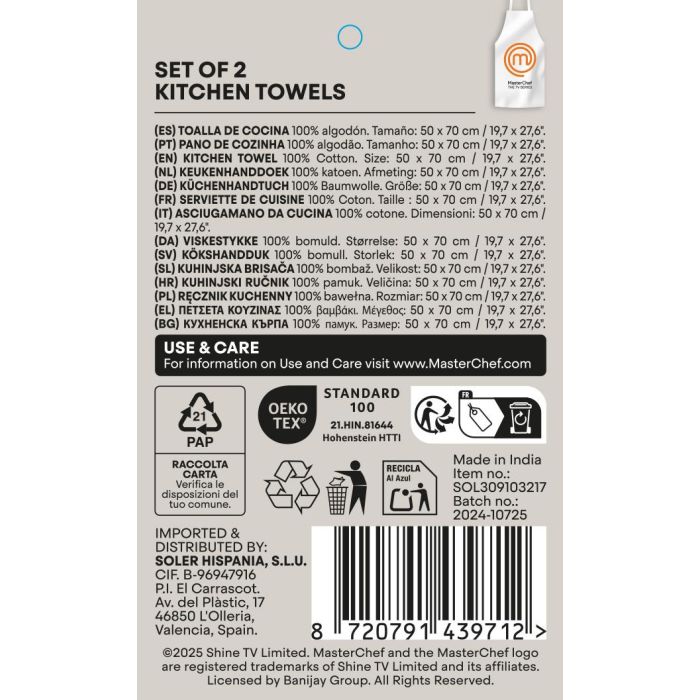 Set de 2 paños de cocina 50x70 cm Masterchef (12 Cajas) 5 Set de 2 paños de cocina 50x70 cm Masterchef (12 Cajas) 5