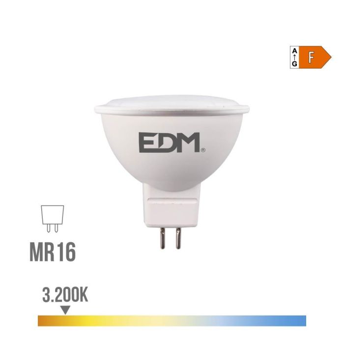 Edm Bombilla Dicroica LED MR16 8W 780LM 3200K Luz Cálida 120° Ø5x5cm Clase F 12V Equivalente 60W