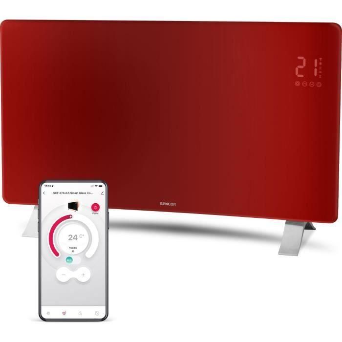 Radiador de cristal Wi-Fi inteligente - SENCOR - SCF 4742RD - 2400 W - 2 niveles - Termostato - Rojo