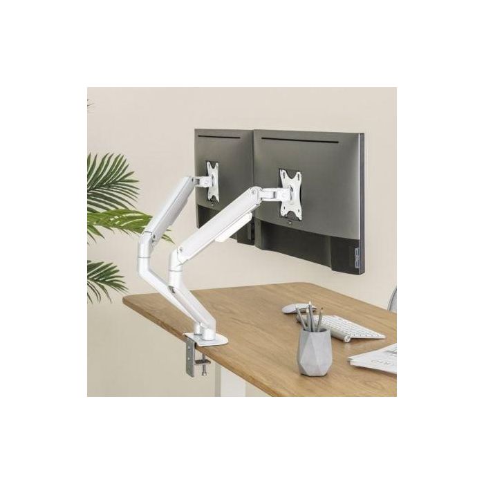 Soporte de Mesa para 2 Monitores TooQ DB4132TNR-W/ Giratorio/ Inclinable/ hasta 9kg 4 Soporte de Mesa para 2 Monitores TooQ DB4132TNR-W/ Giratorio/ Inclinable/ hasta 9kg 4