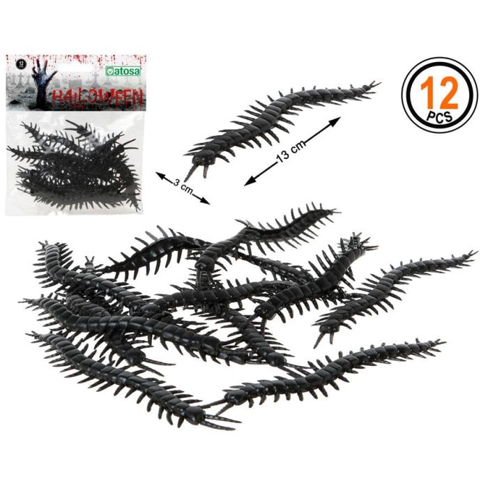 Accesorio Decoración Halloween Ciempies 12 Unidades Negro 13 cm