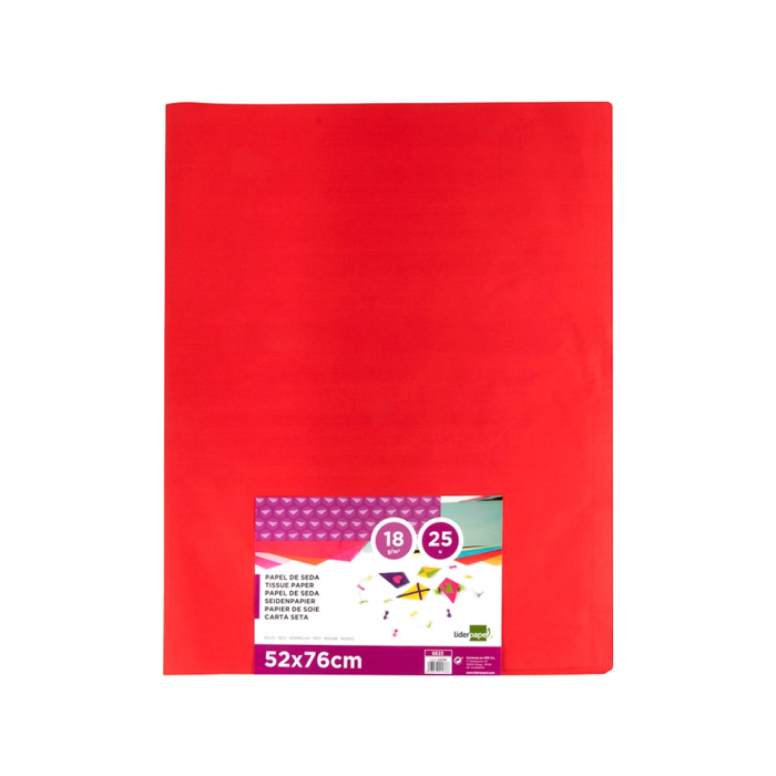 Liderpapel Papel de Seda Rojo 52x76 cm 18 gr Paquete de 25 Hojas 1