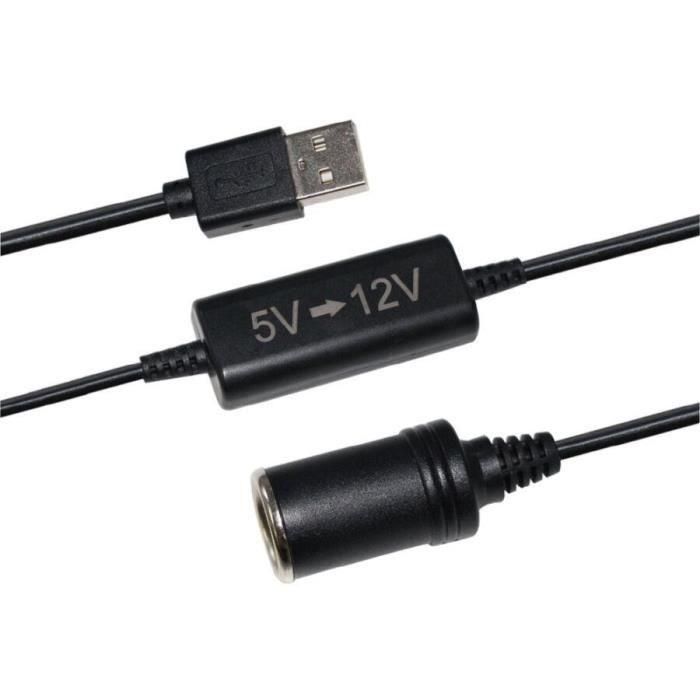 Htc Equipement HTC3513764305108 Convertidor USB 5V a 12V para Toma Mechero Coche, 12W con Cable de 120cm
