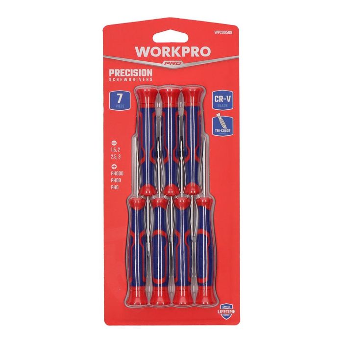 Workpro Juego de Destornilladores de Precisión 7 Piezas 3 Phillips + 4 Planos Cuerpo Cromo-Vanadio Punta Magnética Mango Ergonómico 4