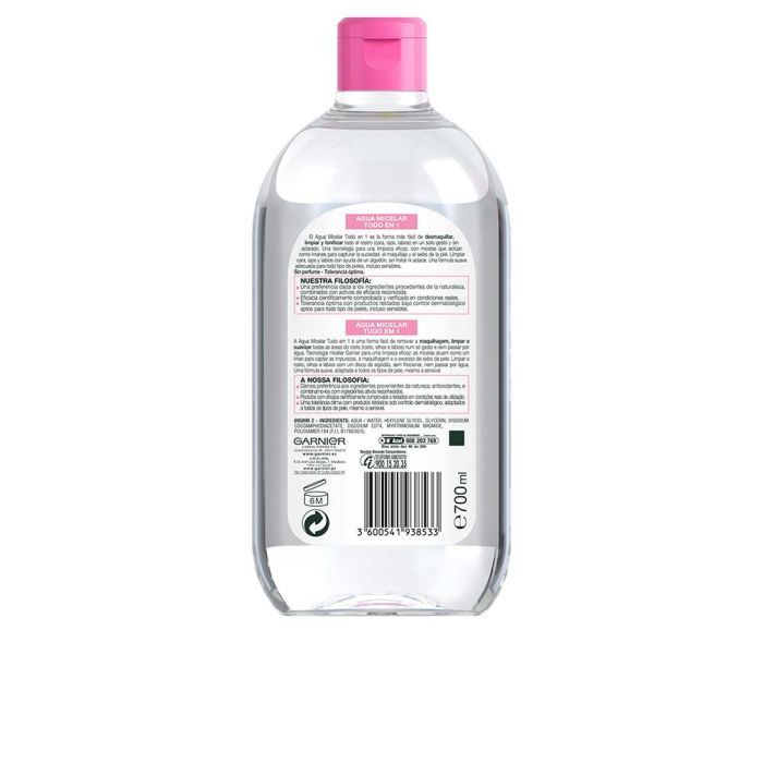 Garnier Agua Micelar SKIN ACTIVE Todo en 1 Desmaquillante Limpiador Purificante para Todo Tipo de Pieles 700 ml 1