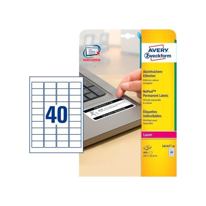 Avery Etiquetas Adhesivas Resistentes 45,7x25,4 mm Láser 40 X 40H Poliéster Blanco Avery Etiquetas Adhesivas Resistentes 45,7x25,4 mm Láser 40 X 40H Poliéster Blanco