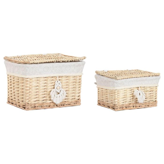 DKD Home Decor Cesta Boho Natural Mimbre/Poliéster Set de 2 - 26 x 25 x 36 cm
