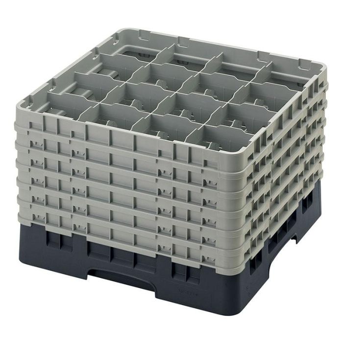 CAMBRO - 16S1214-110 - Cesta de lavado 16 comp. 6 alturas - 10,9 cm Ø máx. - alt. máx. 32,3 cm - 50 x 50 x 34,9 cm - Negro