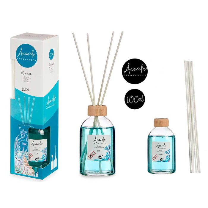 Mikado 100 ml con varilla Océano - Vidrio, madera, azul - Acorde (12 Unidades) Mikado 100 ml con varilla Océano - Vidrio, madera, azul - Acorde (12 Unidades)