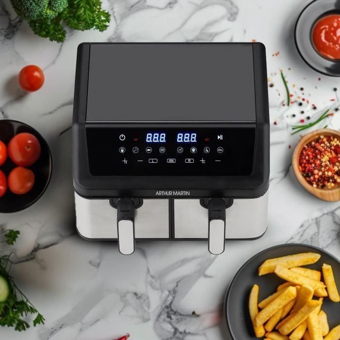 Freidora sin aceite - ARTHUR MARTIN - Airfryer - 2 depósitos de 4,5L - 2000W - 8 programas