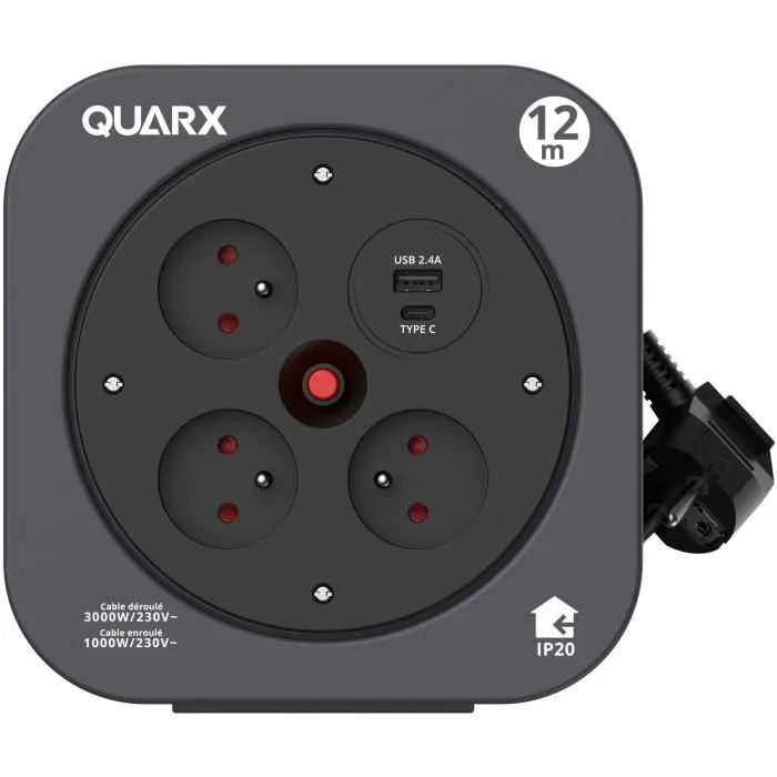 Quarx QUA1719191081312 Carrete S-Box 12m 3 Tomas 16A USB Tipo A y C 0 Quarx QUA1719191081312 Carrete S-Box 12m 3 Tomas 16A USB Tipo A y C 0