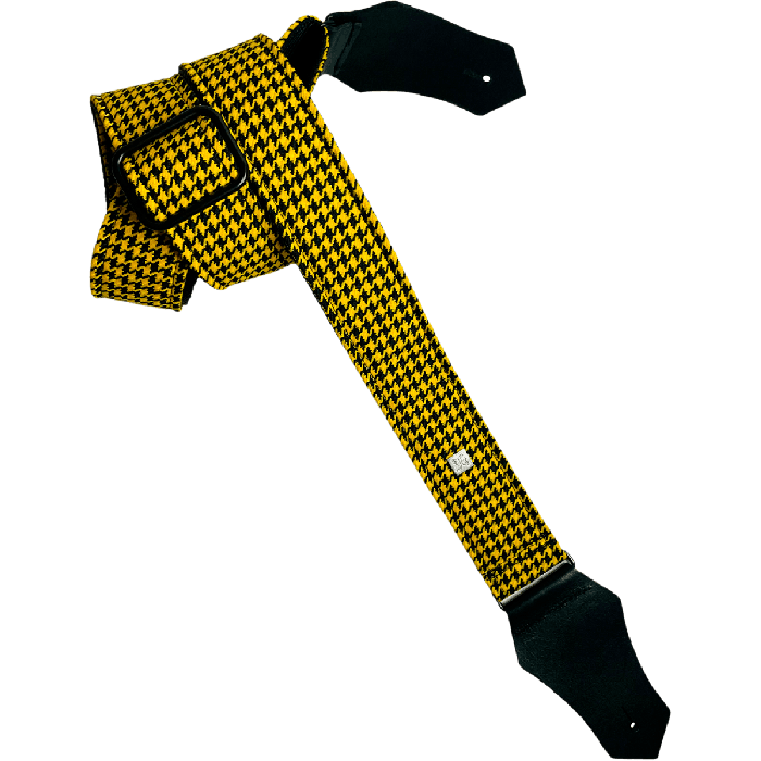 GETM Correa Guitarra Bajo Hounds Tooth Yellow Ajustable Nailon Piel Polyester Alta Calidad 165 cm