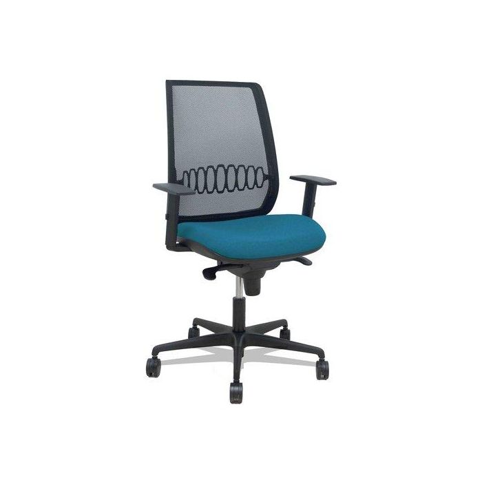 Silla Piqueras Y Crespo Alares Brazos Regulables Ergonomica Mecanismo Sincro Respaldo Malla Negra Asiento Tapizado Bali Verde Petroleo