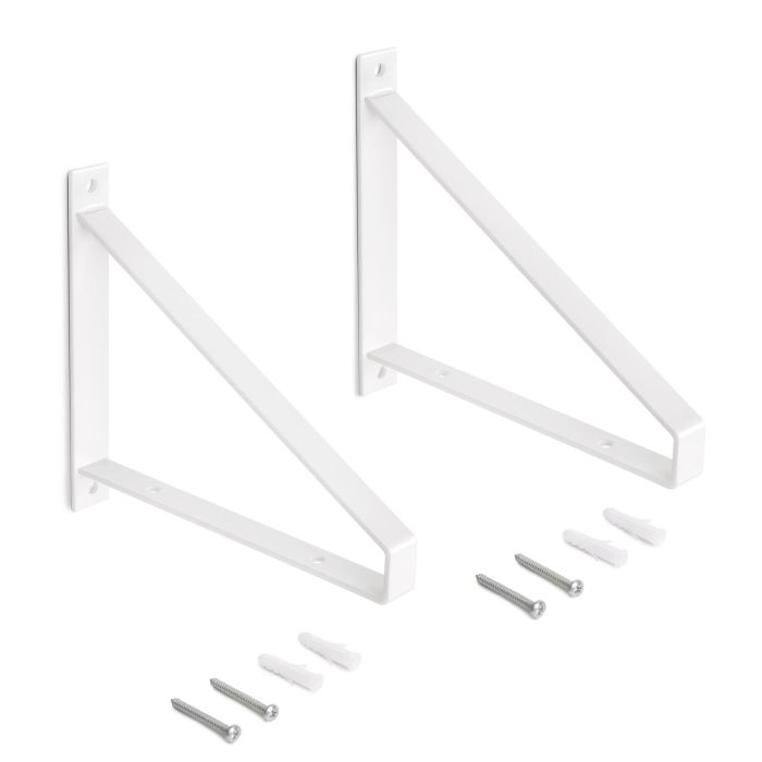 Emuca Juego de soportes para estante de madera Shelf con forma triangular, Acero, Pintado blanco