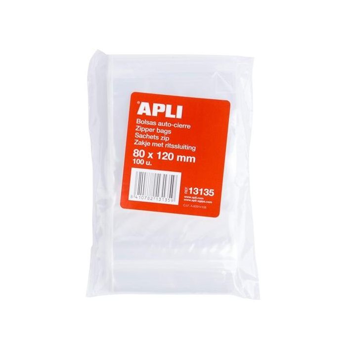 Apli Bolsas Autocierre 80x120 mm Ldpe Transparente Pack 100 Ud