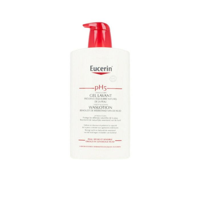 Eucerin PH5 Gel de Baño Dosificador 1000 ml para Piel Sensible y Seca | Limpieza Suave Corporal y Facial que Protege la Barrera Natural