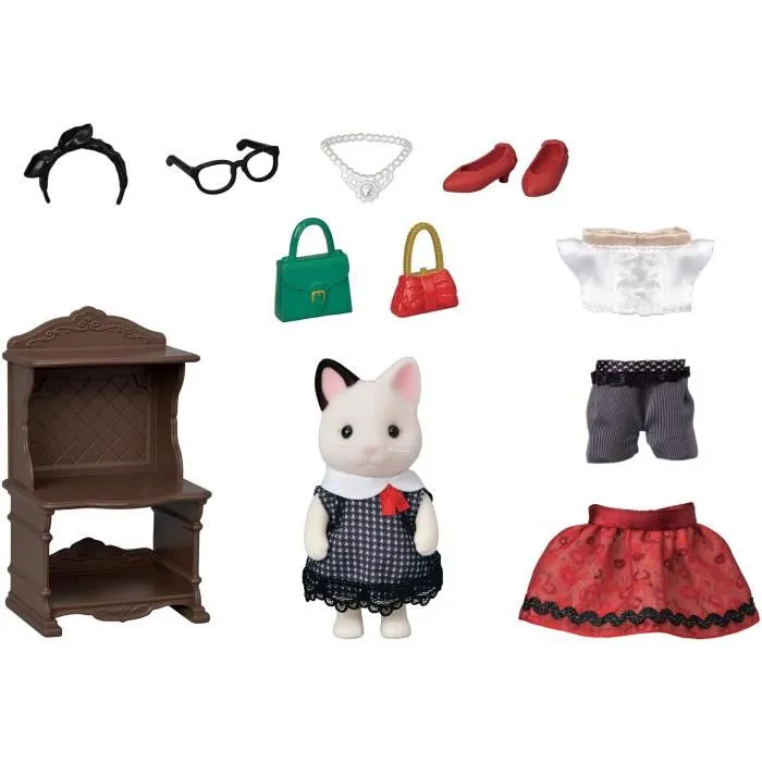 Sylvanian Families 5462 Set Maleta de Moda y Hermana Mayor Gato Bicolor, Muñeca para Niños y Niñas 2