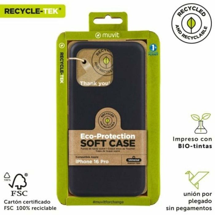 Muvit Funda Recycletek para Apple iPhone 16 - Hecha 100% de Materiales Reciclados, Diseño Flexible y Protector 8