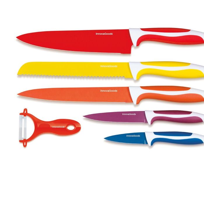Juego de Cuchillos Cerámicos y Pelador Knoolvs InnovaGoods 6 Piezas 2 Juego de Cuchillos Cerámicos y Pelador Knoolvs InnovaGoods 6 Piezas 2