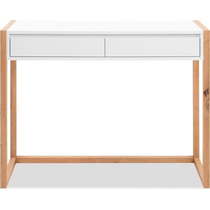 Escritorio consola - DENVER - Roble Artisan / Blanco - 2 cajones - 100 x 35 x 75 cm 3
