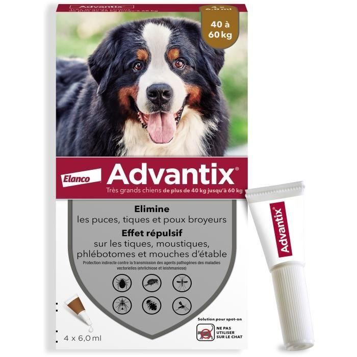 ADVANTIX 4 pipetas antiparasitarias - Para perros muy grandes de 40 a 60 kg - 4 x 6 ml ADVANTIX 4 pipetas antiparasitarias - Para perros muy grandes de 40 a 60 kg - 4 x 6 ml