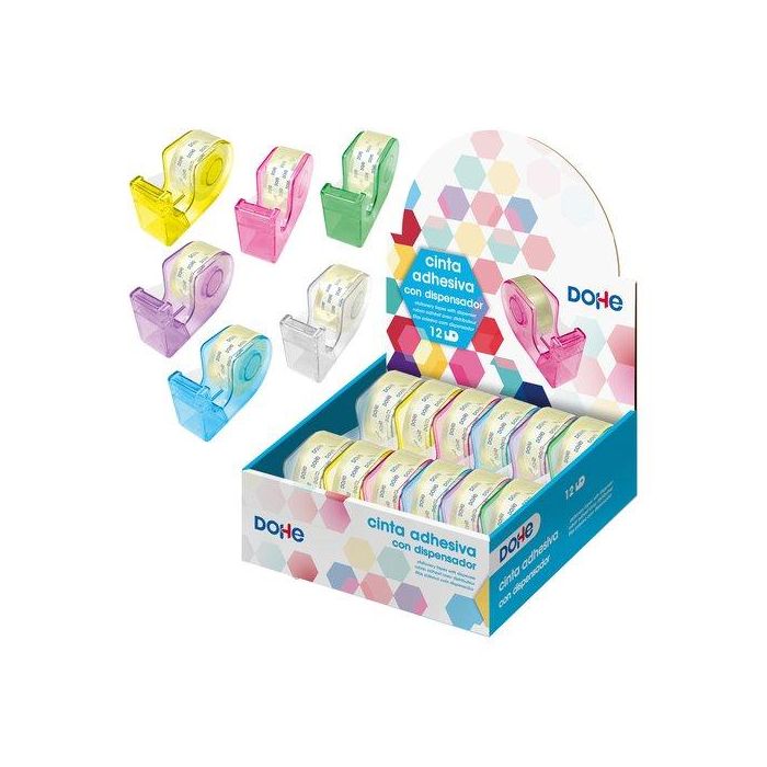 Cinta Adhesiva Rollo 18X20 Con Dispensador Expositor De 12