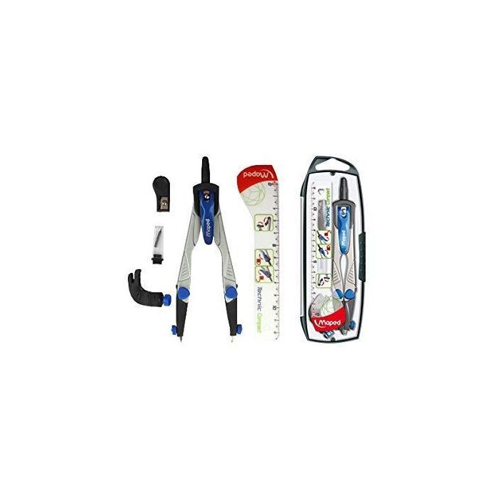 Maped Compás Technic Compact Con Adaptador, Estuche De Minas, Afilaminas Y Regla Estuche De 4 Piezas Maped Compás Technic Compact Con Adaptador, Estuche De Minas, Afilaminas Y Regla Estuche De 4 Piezas