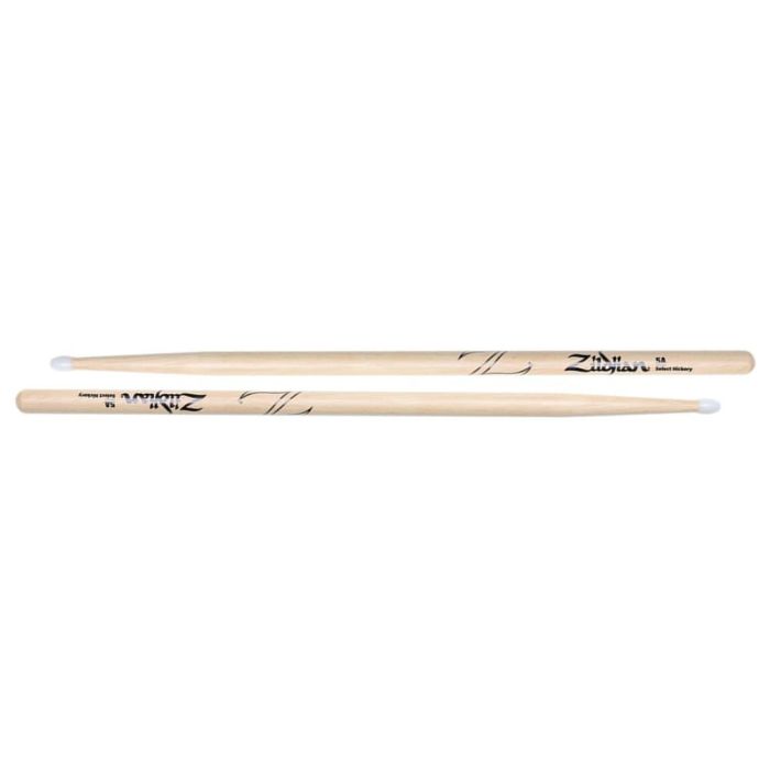 Zildjian 5A Baquetas de Hickory Natural con Punta de Nylon - 40.64cm de Largo y 1.42cm de Diámetro
