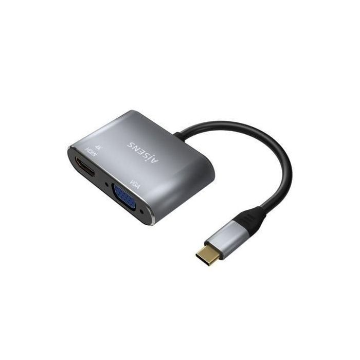 Conversor Aisens A109-0627/ HDMI Hembra - VGA Hembra - USB Tipo-C Macho/ 15cm/ Gris