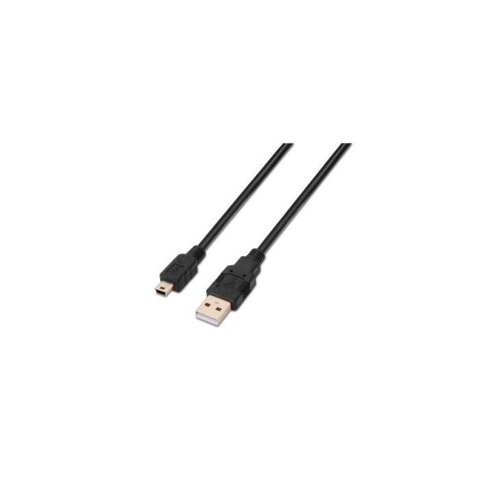 Cable USB 2.0 Aisens A101-0026/ USB Macho - USB Mini Macho/ Hasta 2.5W/ 60Mbps/ 3m/ Negro