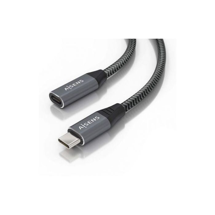 Cable Alargador USB 3.2 Aisens A107-0636/ USB Tipo-C Macho - USB Tipo-C Hembra/ Hasta 100W/ 20Gbps/ 2m/ Gris