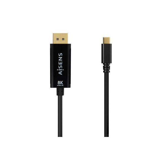 Cable Conversor Aisens A109-0689/ USB Tipo-C Macho - DisplayPort Macho/ Hasta 27W/ 1250Mbps/ 1.8m/ Negro