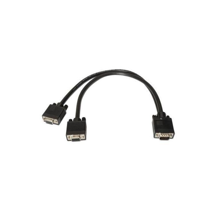 Cable Duplicador SVGA Aisens A113-0081/ VGA Macho - 2x VGA Hembra/ Hasta 3W/ 10Mbps/ 45cm/ Negro