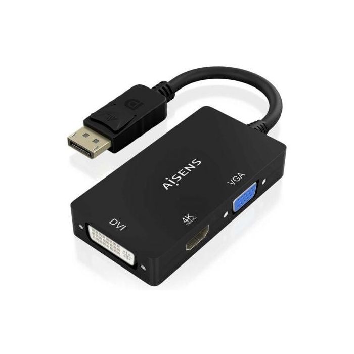 Cable Conversor Aisens A125-0861/ DisplayPort Macho/ VGA Hembra - DVI Hembra - HDMI 4K Hembra/ 15cm/ Negro 1