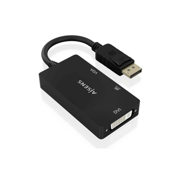 Cable Conversor Aisens A125-0861/ DisplayPort Macho/ VGA Hembra - DVI Hembra - HDMI 4K Hembra/ 15cm/ Negro