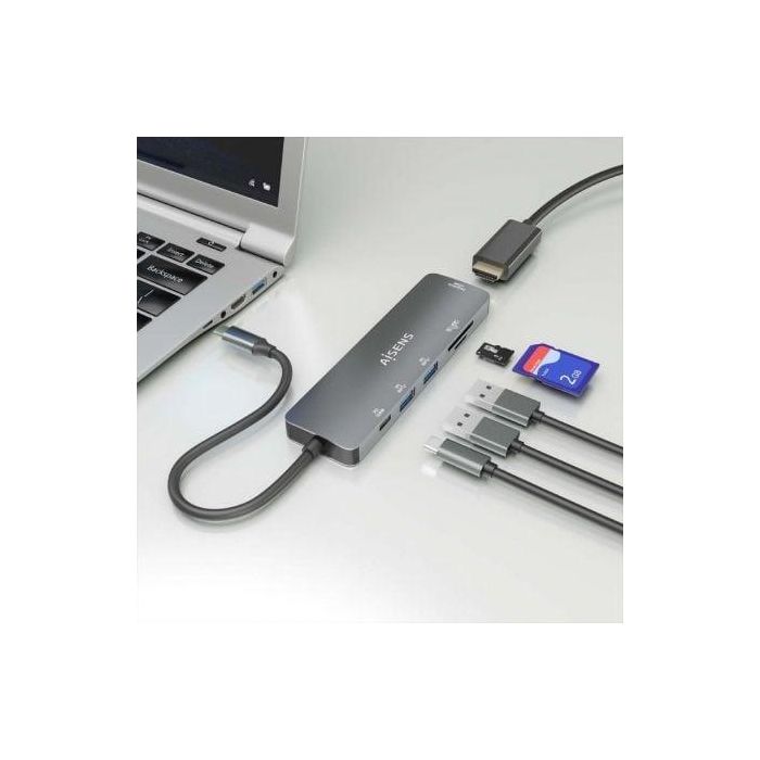 Docking USB Tipo-C Aisens ASUC-6P016-GR/ 1xHDMI/ 2xUSB/ 1xLector Tarjetas/ 1xUSB Tipo-C PD/ Gris 4