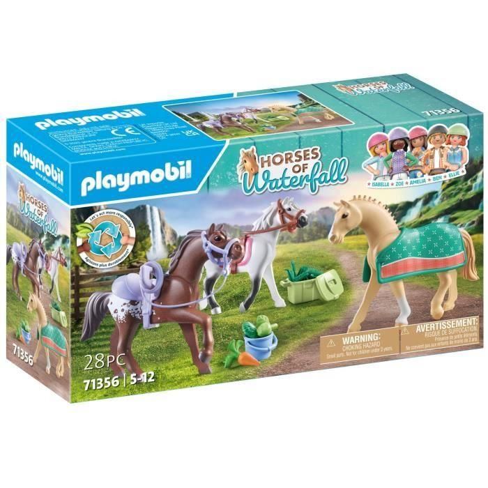 PLAYMOBIL 71356 3 caballos Morgan, Cuarto de Milla y Shagya - Caballos de la Cascada - A partir de 5 años