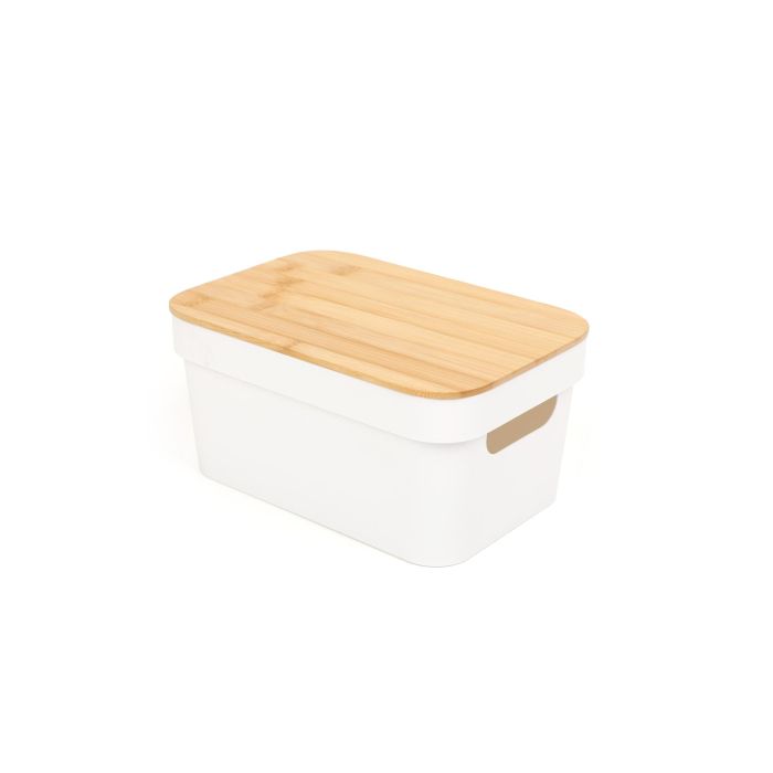 Confortime Caja Ordenación Multiusos Plástico Tapa Bambú S Conf 25.5x17.5x12.5 cm 3
