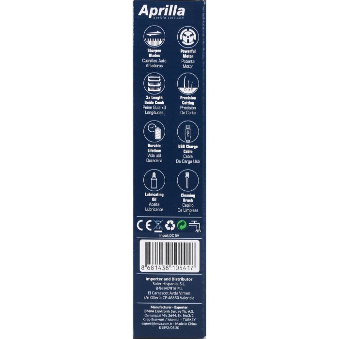 Aprilla Máquina Corta Pelo Recargable - 3 x 17 x 4.5 cm 2