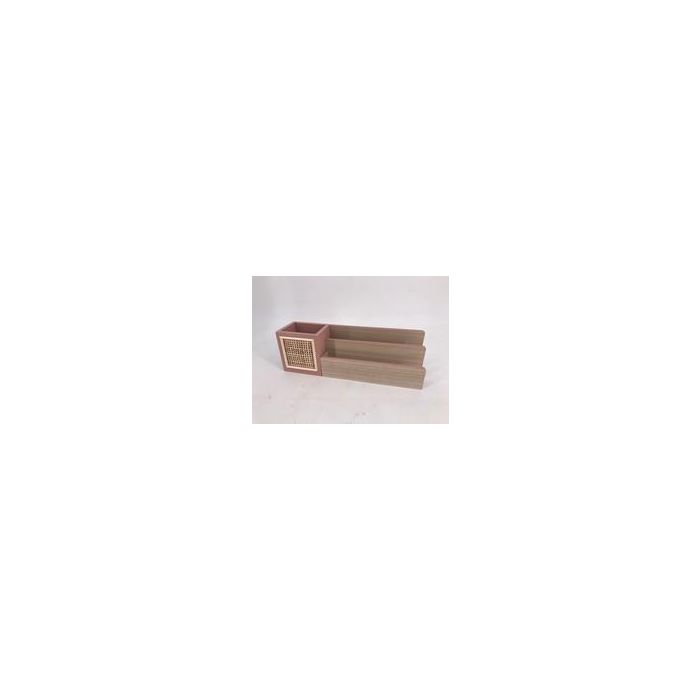 DKD Home Decor Organizador Scandi Rosa Pink Home Office Lapicero MDF 31.5x10x7.5 cm (2 Unidades)