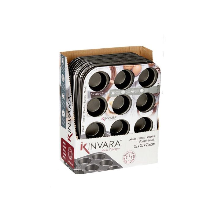 Kinvara Molde Cocina Metal Antiadherente para 12 Magdalenas/Muffins, 26x20 cm, Gris Oscuro, Apto Horno (Set de 24) 2 Kinvara Molde Cocina Metal Antiadherente para 12 Magdalenas/Muffins, 26x20 cm, Gris Oscuro, Apto Horno (Set de 24) 2