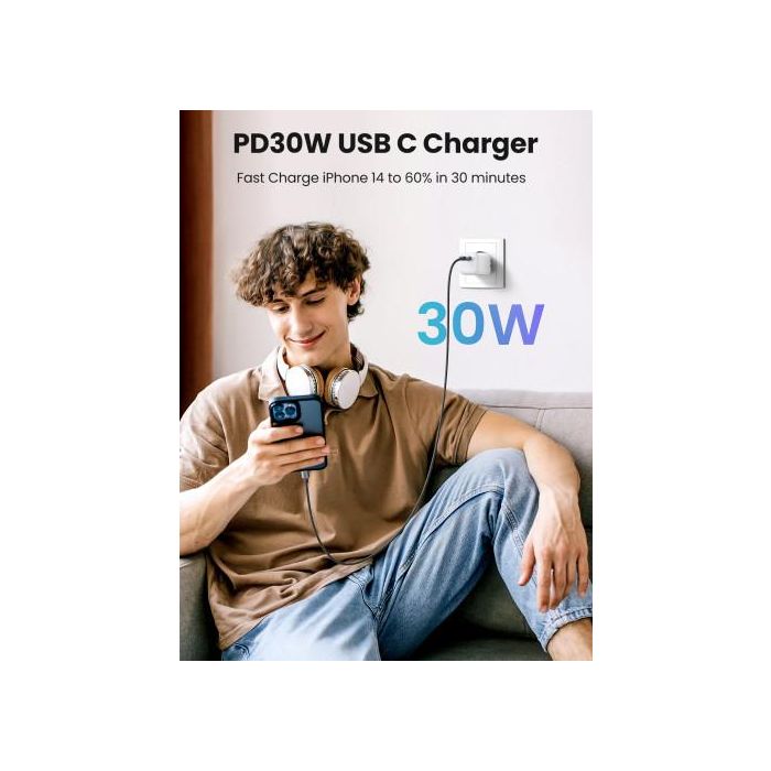 UGREEN 15326 Cargador USB C Nexode Mini 30W PD GaN Tech Blanco Carga Rápida 4