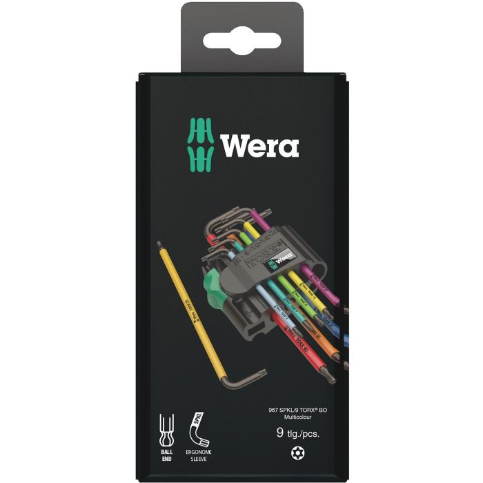 Wera 967/9 TX BO. Juego de llaves Torx de seguridad Blacklaser, 9 piezas TX8-TX40, de Acero. Multicolor.