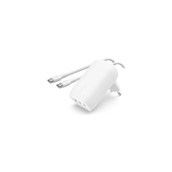 Belkin WCC002VFWH BOOST CHARGE Cargador USB-C 67W con 3 puertos para Portátil, Smartphone y Tablet, Carga Rápida
